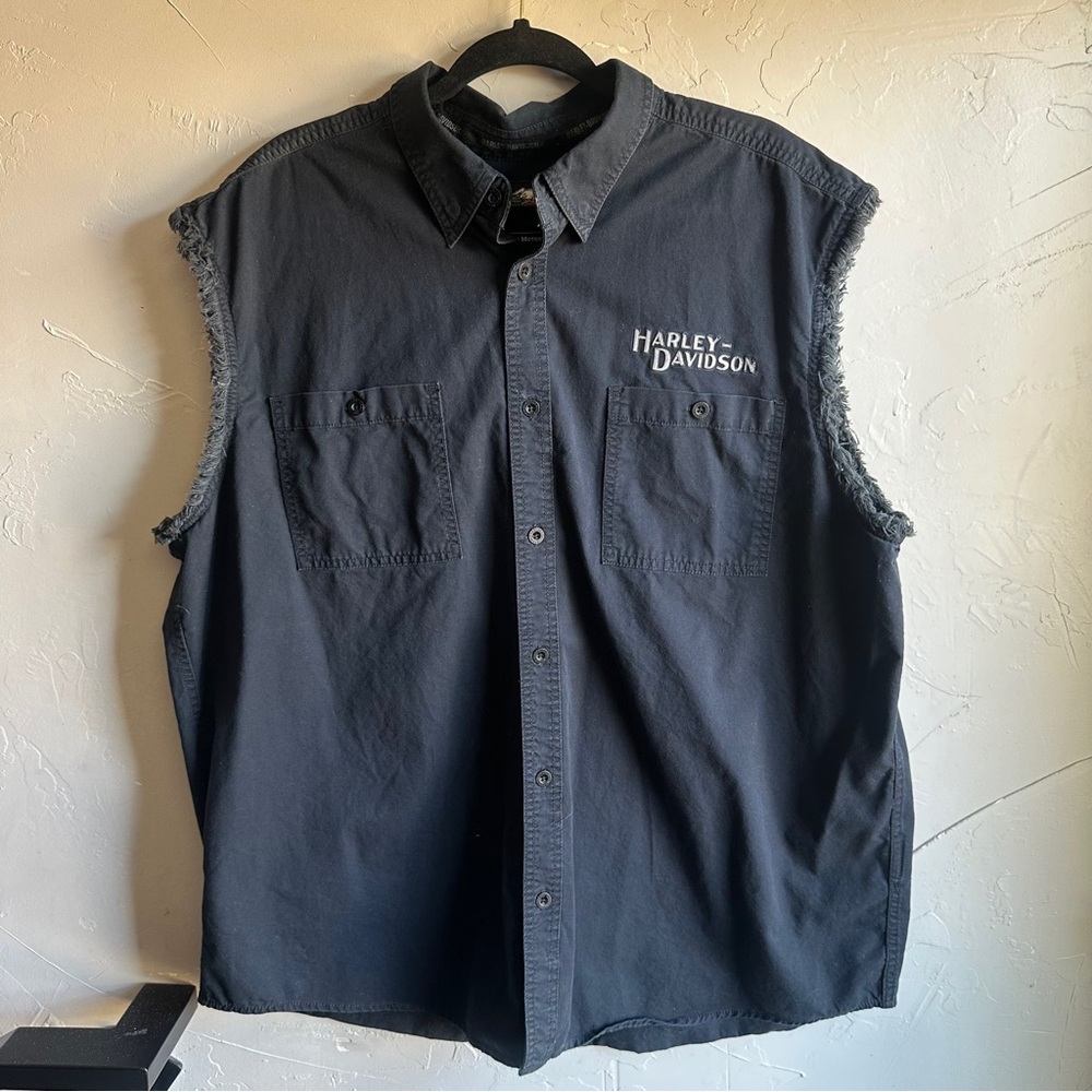 Harley Davidson Black Cut Off Vest 2XL Biker Grunge Y2K Moto Sz‎ 2XL Biker - Picture 2 of 12